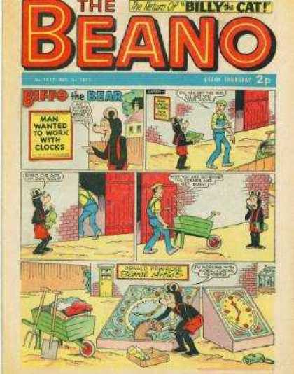 Beano 1637 - Billy The Cat - Biffo The Bear - Comic Strip - Speech Bubbles - Clock