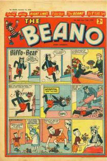 Beano 852 - Comic Strip - Biffo The Bear - Speech Bubbles - Flowers - Bandages