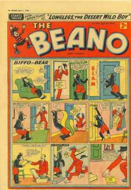 Beano 872 - Comic Strip - Speech Bubble - Biffo The Bear - Longlegs - Man
