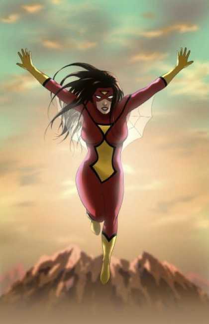 Bestselling Comics (2006) - Spider-Woman: Origin by Brian Michael Bendis - Mountain - Flying - Wings - Red Facemask - Sky