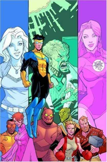 Bestselling Comics (2006) - Invincible Volume 8: My Favorite Martian (Invincible) by Robert Kirkman - Hammer - Boxing Gloves - Brown Robot - Blue Lady - Purple Lady