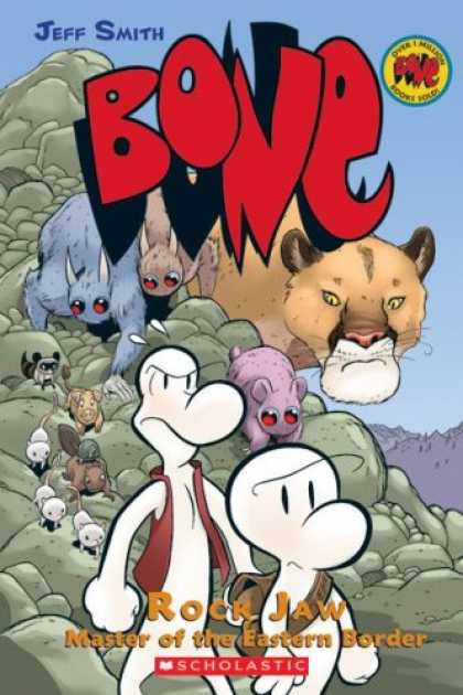 Bestselling Comics (2007) - Bone Volume 5: Rock Jaw Master of the Eastern Border by Jeff Smith - Rock Jaw - Creatures - Red Eyes - Mountains - Backpack