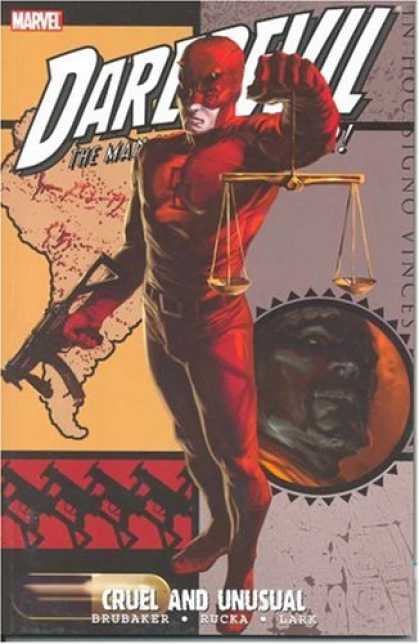 Bestselling Comics (2008) - Daredevil: Cruel and Unusual by Ed Brubaker - Marvel - Red Costume - Holding Machine Gun - Cruel And Unusual - Brubaker
