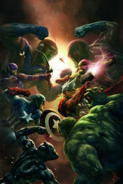 Bestselling Comics (2008) - Secret Invasion, Book 2 (New Avengers, Vol. 9) (v. 9, Bk. 2) by Brian Michael Be - Captain America - Hulk - Battle - Fists - Sky