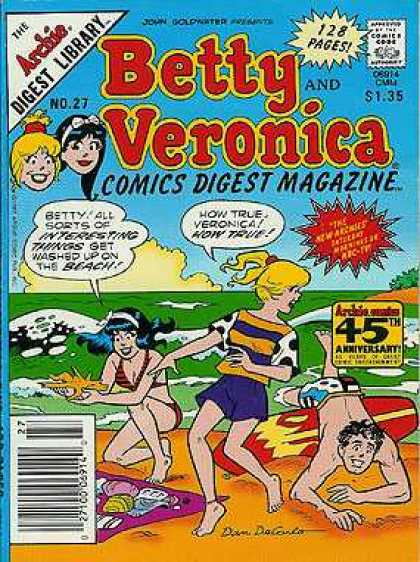 Betty and Veronica Digest 27 - Beach - Ocean - Starfish - Surfboard - Blanket