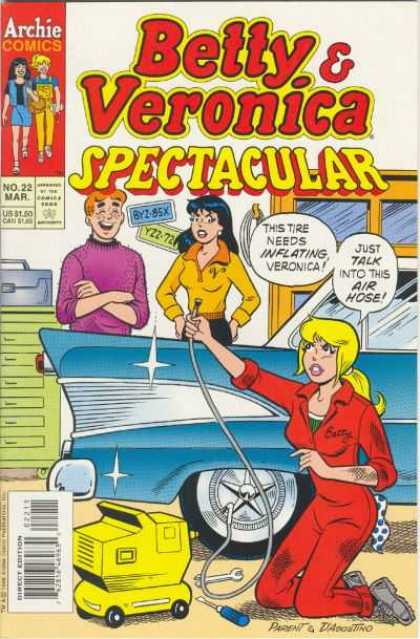 Betty and Veronica Spectacular 22 - Archie Comics - Girls Fighting - Tire Air Compressor - Blue Car - Blonde And Brunette