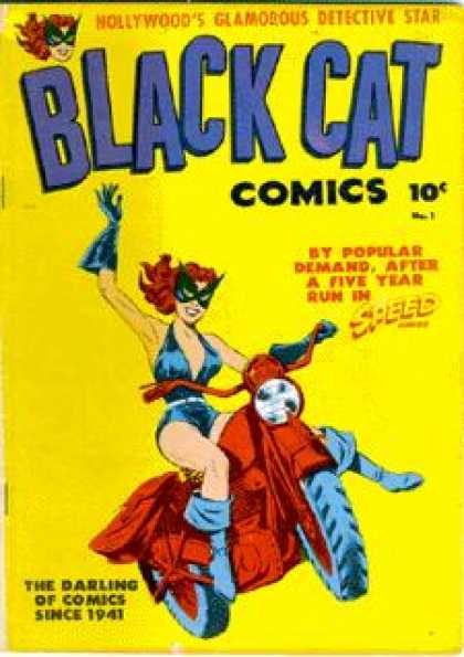Black Cat 1 - Hollywoods Glamorous Detective Star - 10 Cents - The Darling Of Comics Since 1941 - Maked Woman - Motorcycle