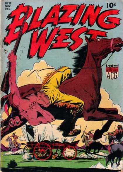Blazing West 8 - Brown Horse - Indian - Rifle - Covered Wagon - Dust Clouds