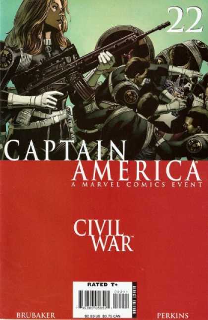 Captain America (2004) 22 - Lady With Long Hair - Rifle - Civil War - Striped Wrists - Loaded Leather Belts