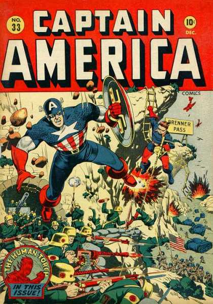 Captain America 33 - Human Torch - Brenner Pass - Ladder - Guns - American Flag - Steve Epting
