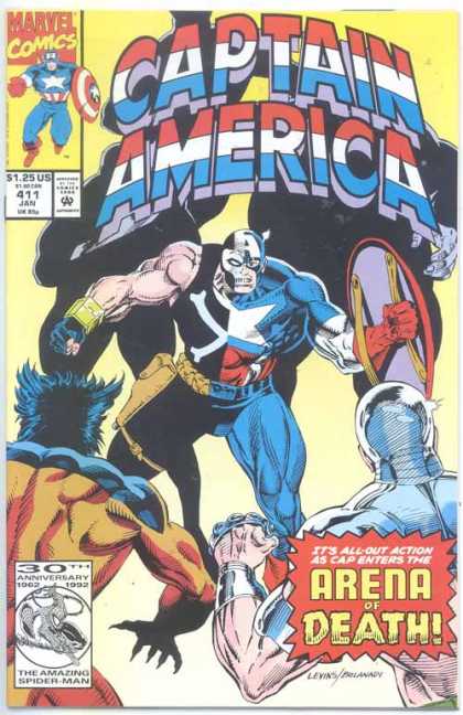 Captain America 411 - Marvel Comics - Arena Of Death - Its All Out Action As Cap Enters - The Amazing Spiderman - Levins