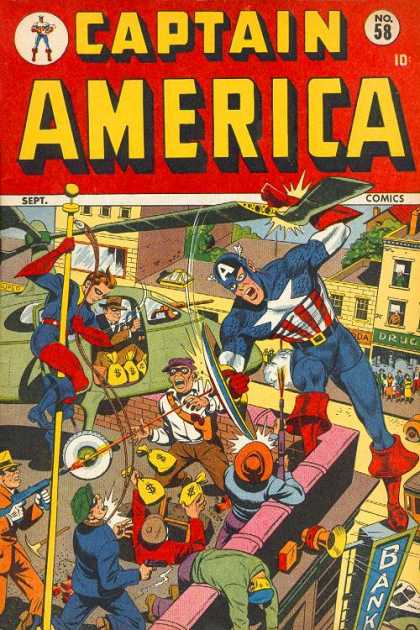 Captain America 58 - Superhero - Action Scene - Red And Yellow - Bank Robbers - Getaway Copter