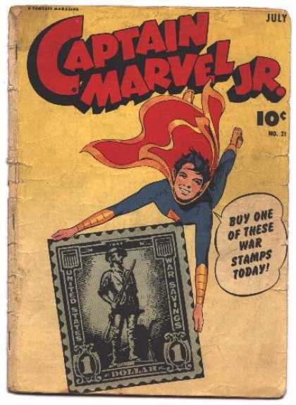 Captain Marvel Jr. 21 - 10 Cents - Superhero - Cape - July - War Stamp