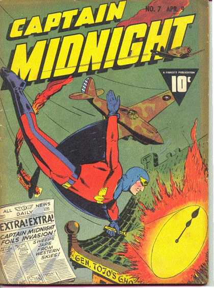 Captain Midnight 7 - Superhero - War Planes - Flames - War Headlines - Clock