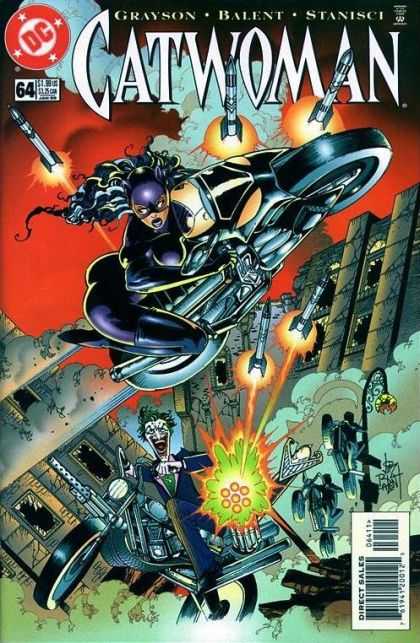 Catwoman 64 - Motorcycle - Rockets - Explosion - Smoke - Joker - Adam Hughes