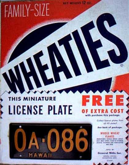 Cereal Boxes - 1953 License Plate attached