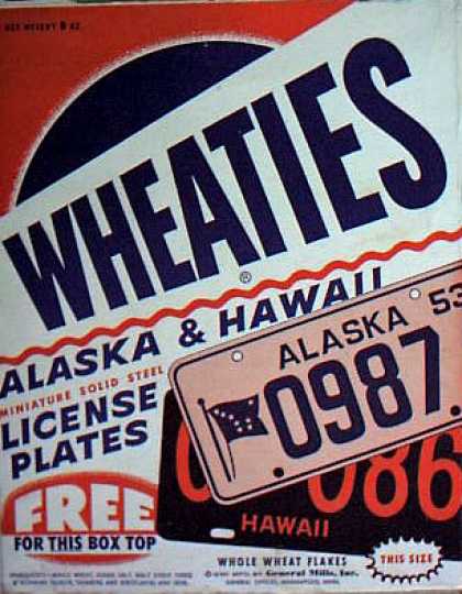 Cereal Boxes - Hawaii & Alaska Lisence Plate offer