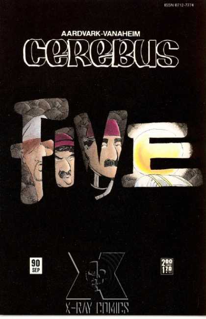Cerebus 90 - Five - Black Background - X-ray - Skull - Mustache - Dave Sim