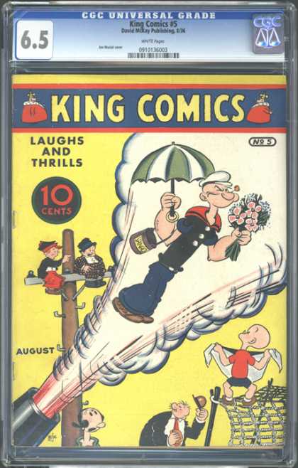 CGC Graded Comics - King Comics #5 (CGC) - Laughs And Thrills - Popeye - Umbrella - Flowers - Lamp Post