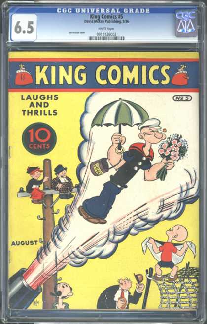 CGC Graded Comics - King Comics #5 (CGC) - Laughs And Thrills - Popeye - Umbrella - Flowers - Lamp Post