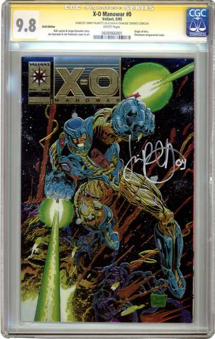 CGC Graded Comics - X-O Manowar #0 (CGC) - Valiant - X-o Manowar - Signed - Green Beams - Space