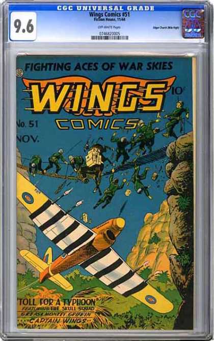 CGC Graded Comics - Wings Comics #51 (CGC) - Wings - Fighting Aces - Bridge - Plane - Falling