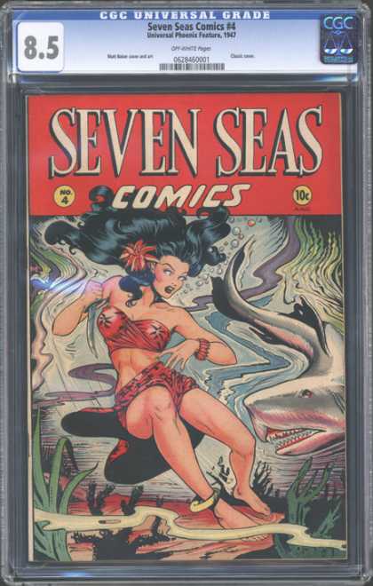CGC Graded Comics - Seven Seas Comics #4 (CGC) - Seven Seas - Shark - Knife - Woman - Ocean