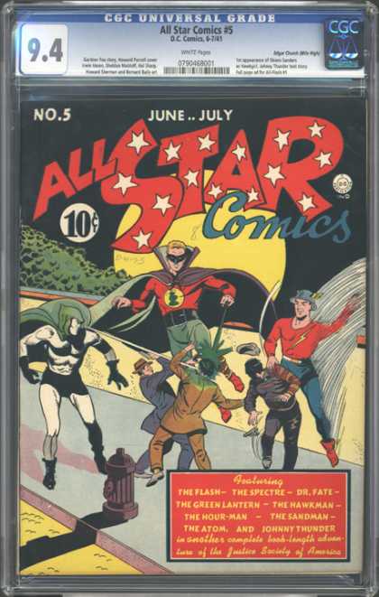 CGC Graded Comics - All Star Comics #5 (CGC) - Green Beam Ignite - In The Face Of Evil Part 6 - In The Dark Of The Night The Stars Ignite - Light Beam - Secret Lasor