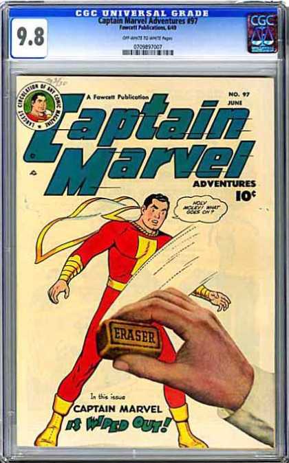 CGC Graded Comics - Captain Marvel Adventures #97 (CGC) - Captain Marvel - Erase - Wipe Out - No More - Gone