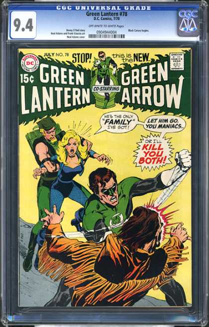 CGC Graded Comics - Green Lantern #78 (CGC) - Green Lantern - Green Arrow - Family Fight - Backpack - Blue Dress