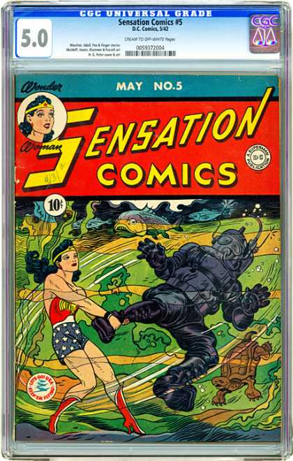 CGC Graded Comics - Sensation Comics #5 (CGC) - Wonder Woman - Diver - Underwater - Fish - Turtle
