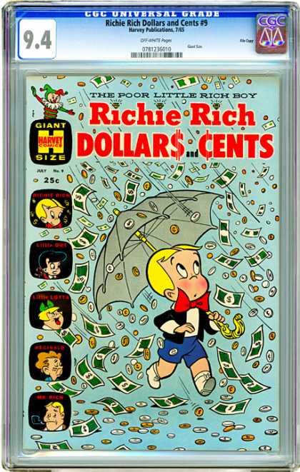 CGC Graded Comics - Richie Rich #9 (CGC) - Umbrella - Raining Money - Richie Rich - Reginald - Little Dot