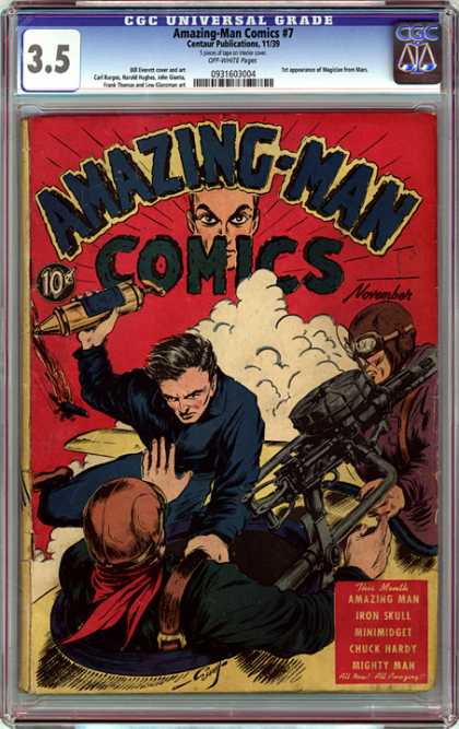 CGC Graded Comics - Amazing-Man Comics #7 (CGC) - Machine Gun - Pilot - Fight - Plane - Air
