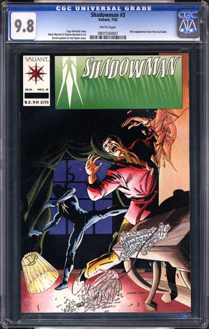 CGC Graded Comics - Shadowman #3 (CGC) - Broken Lamp - Table - Wall Splitting - Dark Figure In Shadows - Man Kicked Against Wall