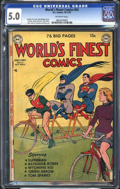 Superman - Batman - Robin - Three Person Bicycle - Woman On Bicycle CGC Graded Comics - World's Finest Comics #54 (CGC) - Superman - Batman - Robin - Three Person Bicycle - Woman On Bicycle
