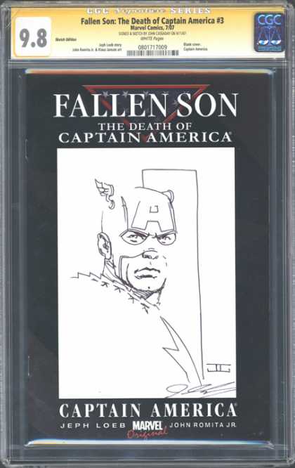 Captain America - Line Drawing - Face Mask - Wing Helmet - Letter A CGC Graded Comics - Fallen Son: The Death of Captain America #3 (CGC) - Captain America - Line Drawing - Face Mask - Wing Helmet - Letter A
