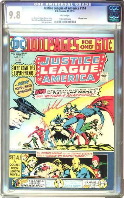 CGC Graded Comics - Justice League of America #114 (CGC) - Justice League America - Here Come Tvs Super Friends - Return Of Anakronus - Special Double Book - Crisis On Earth