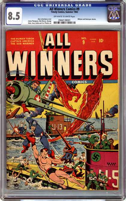 CGC Graded Comics - All Winners Comics #9 (CGC) - Captain American - Fighter Plane - U-boat - Nazi Soldiers - Swastika