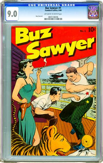 CGC Graded Comics - Buz Sawyer #1 (CGC) - Water - Girl - Boat - Punching - Airplane