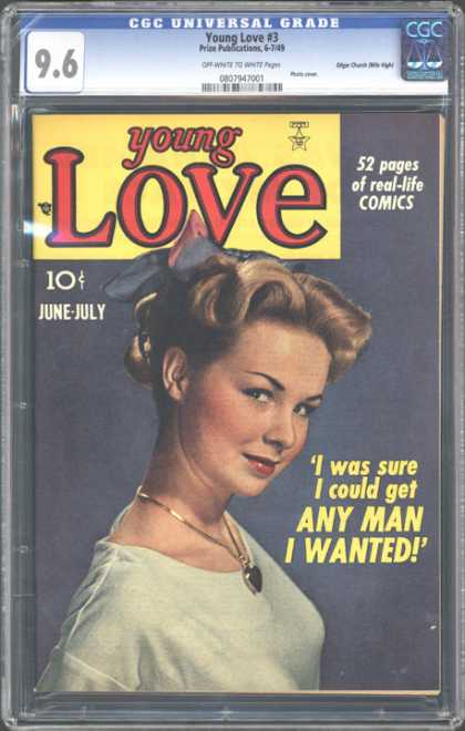 CGC Graded Comics - Young Love #3 (CGC) - Cgc Hologram - Gold Charm - Bow - White Shirt - Red Lip-stick