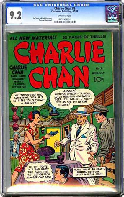 CGC Graded Comics - Charlie Chan #1 (CGC) - Gun - Man - Woman - Chairs - Table