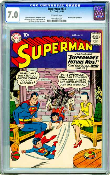 CGC Graded Comics - Superman #131 (CGC) - Future Wife - Super-twins - Super-powers - Brick Wall - Yellow Dress