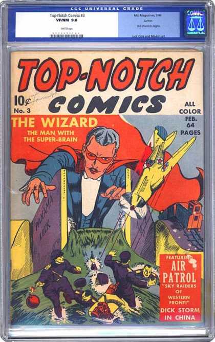 CGC Graded Comics - Top-Notch Comics #3 (CGC) - The Wizard - Airplane - Red Cape - Water - Bombs