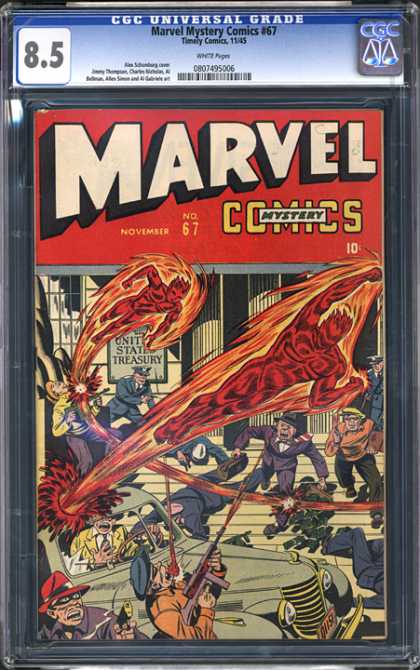 CGC Graded Comics - Marvel Mystery Comics #67 (CGC) - Human Torch - United States Treasury - Machine Guns - Gunfire - Car