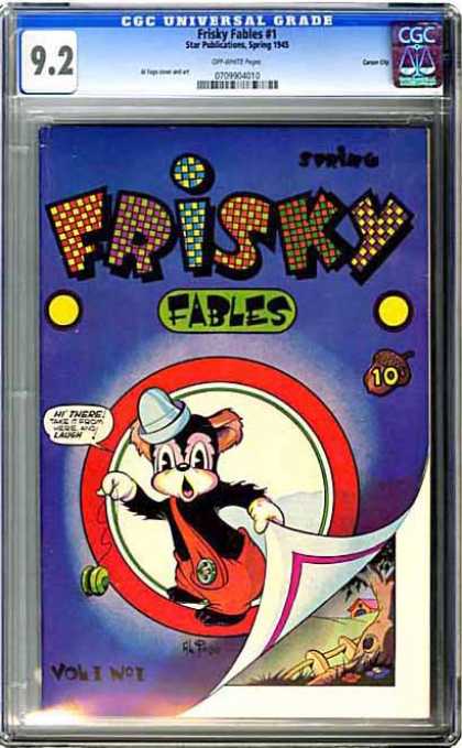 CGC Graded Comics - Frisky Fables #1 (CGC) - Pulling Up Page - Acorn - Hat - 1945 - Suspenders
