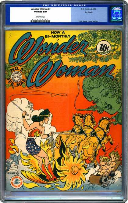 CGC Graded Comics - Wonder Woman #3 (CGC) - Woman - Fighting - Smoke - Kids - Saddle