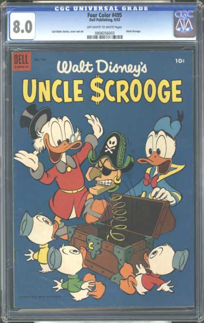 CGC Graded Comics - Four Color #495 (CGC) - Disney - Uncle Scrooge - Donald Duck - Huey Dewey Louie - Pirate Chest