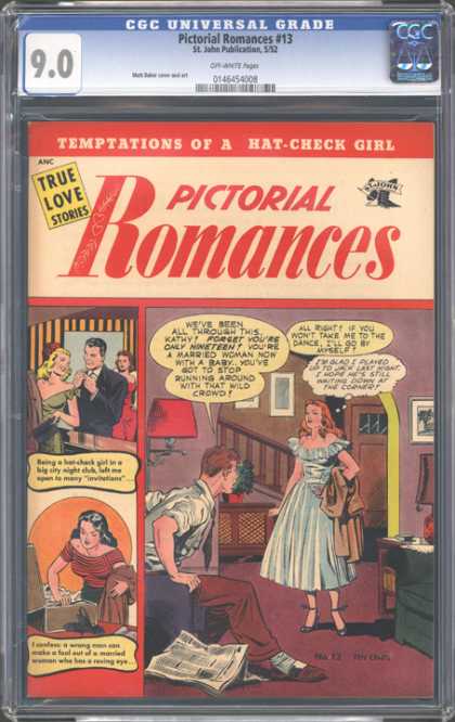 CGC Graded Comics - Pictorial Romances #13 (CGC) - Temptations - Hat-check Girl - Baby - Married Woman - Wild Crowd