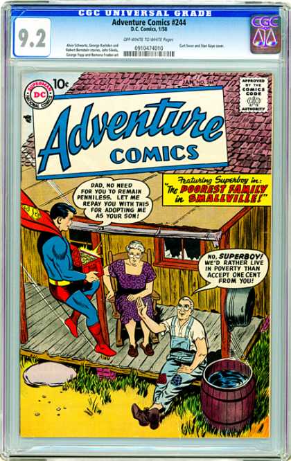 CGC Graded Comics - Adventure Comics #244 (CGC) - Superman - Mrs Kent - Mr Kent - Shack - Rocking Chair