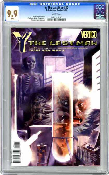 CGC Graded Comics - Y: The Last Man #30 (CGC) - Test Tube - Skeleton - White Haired Monkey - Light Shining Through Blinds - Vaughn